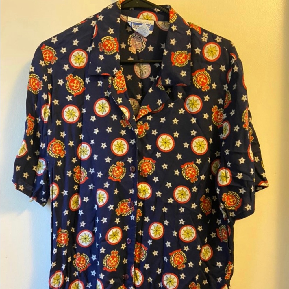 Vintage Nautical Print Pendleton Button Down Shir… - image 1